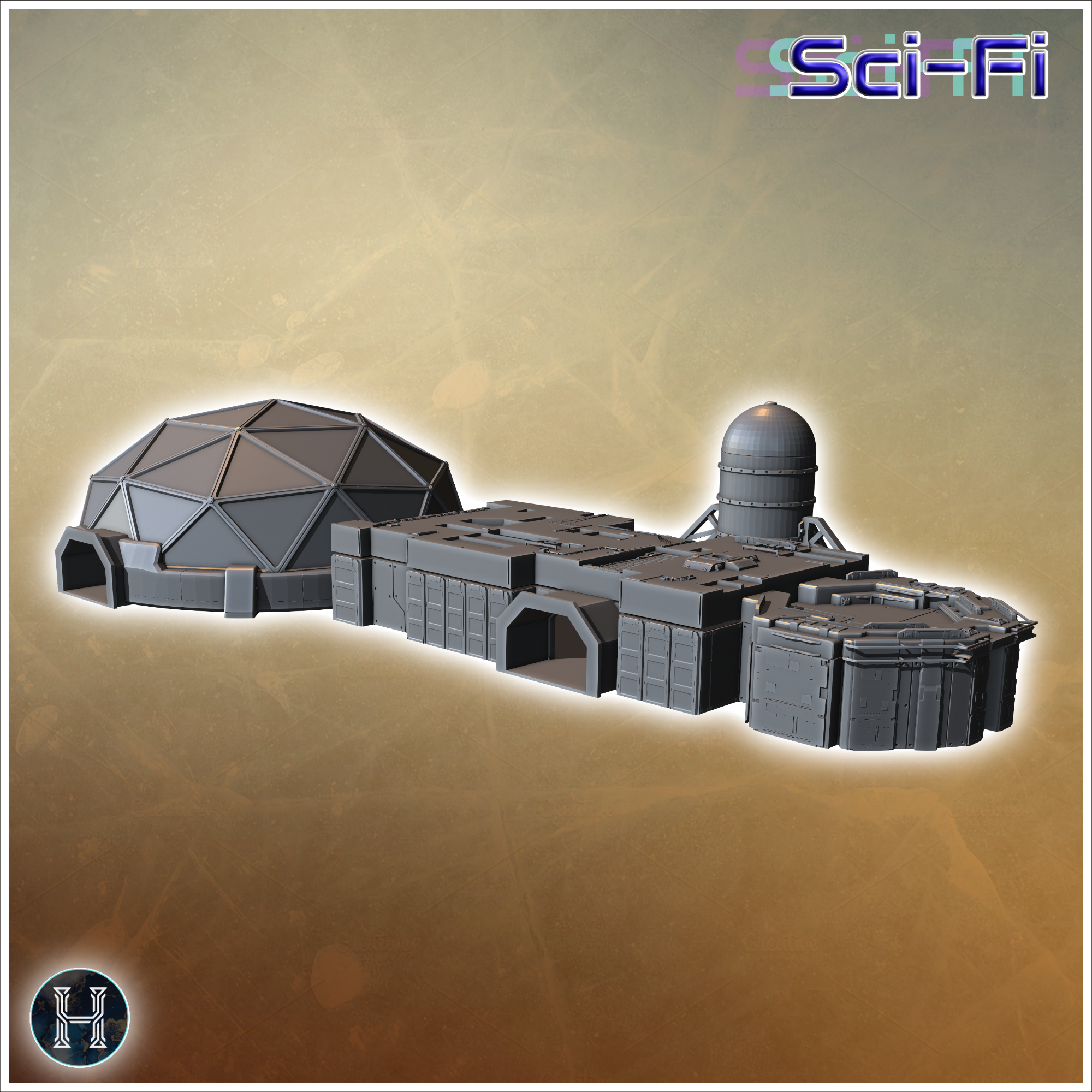 Dome-shaped structure with adjacent facilities, designed for advanced research and development (10) - Future Sci-Fi SF Post apocalyptic Tabletop Scifi Wargaming Planetary exploration RPG Terrain